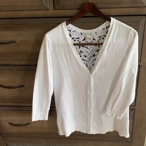 Christopher & Banks White Button Down Sweater with Lace Back